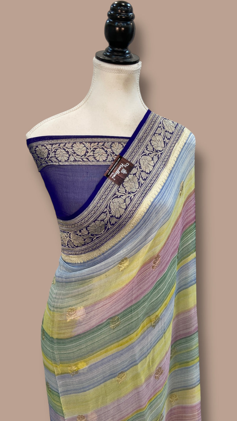 Pure Khaddi Georgette Handloom Banarasi Saree with water zari - The Handlooms