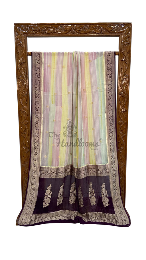 Pure Khaddi Georgette Handloom Banarasi Saree with water zari - The Handlooms
