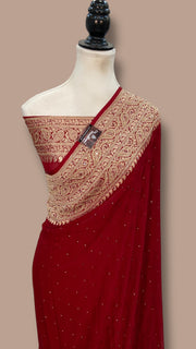 Khaddi Georgette Handloom Banarasi Saree with Handwork: Gota Patti, Zardozi, Diamond Chain, Katdana, and Abla Detailing - The Handlooms