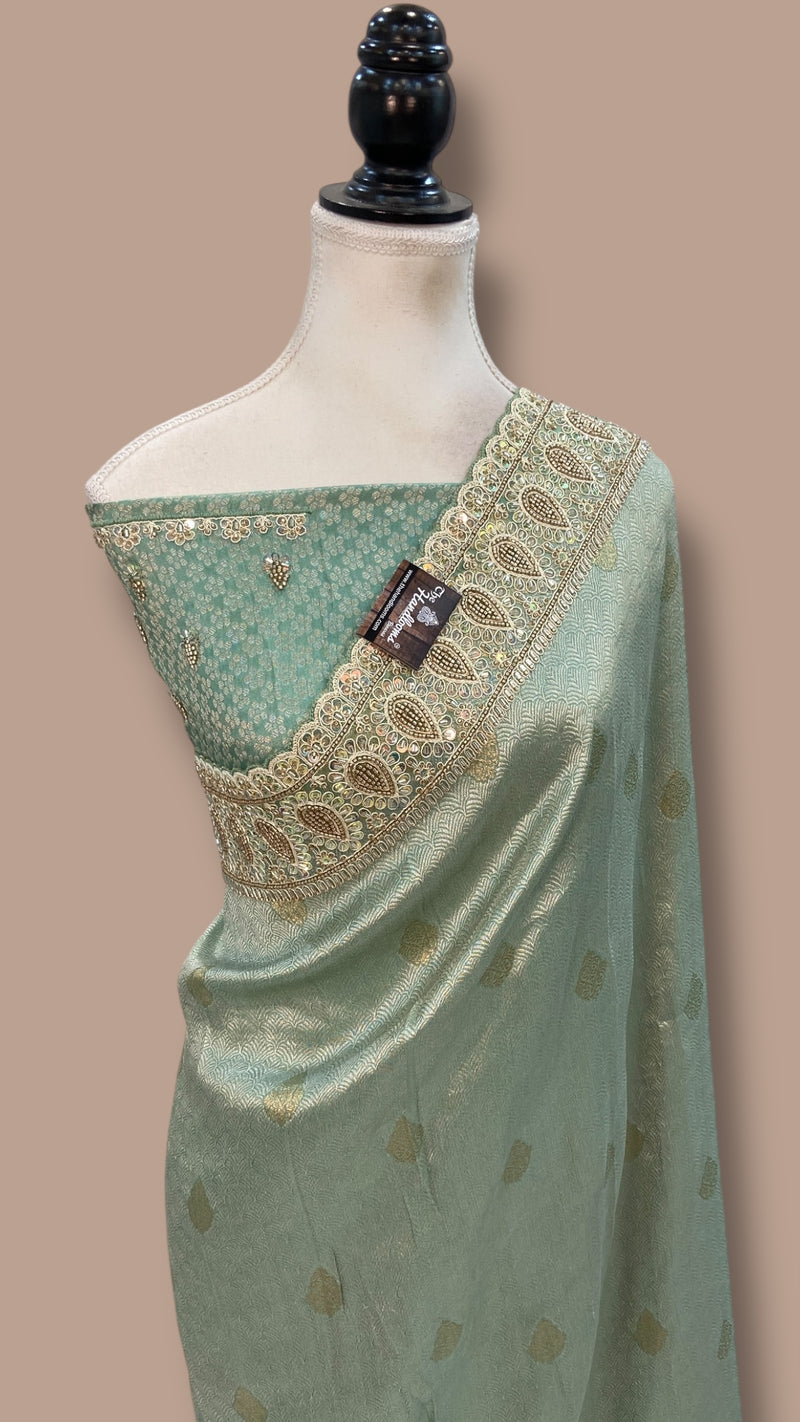 Banarasi Brocade Silk Saree with Exquisite Handwork - The Handlooms