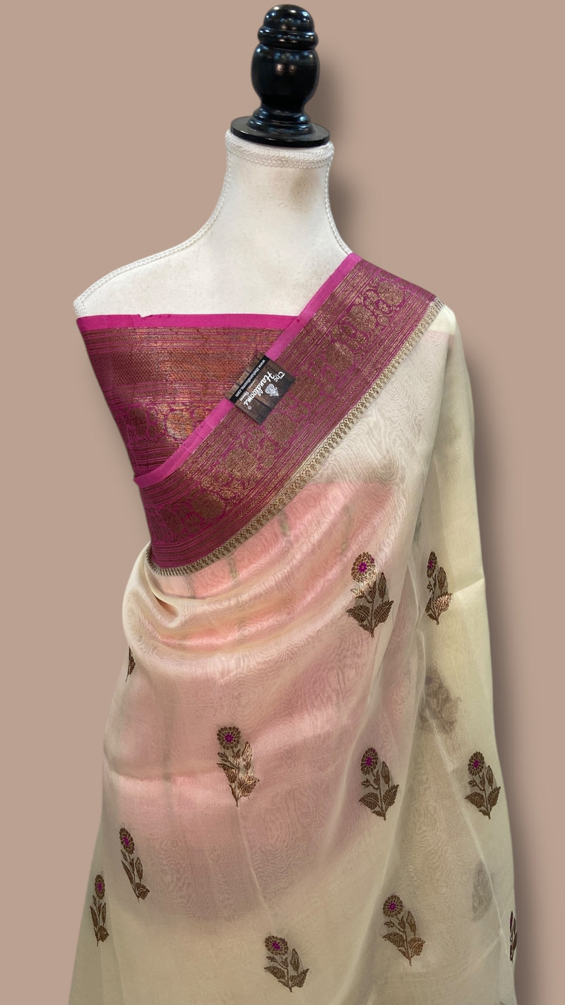 Pure Kora Handloom Banarasi Saree with Meenakari - The Handlooms