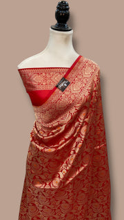 Regal Pure Katan Silk Banarasi Saree – Handwoven Tanchui Brocade with Meenakari Work - The Handlooms