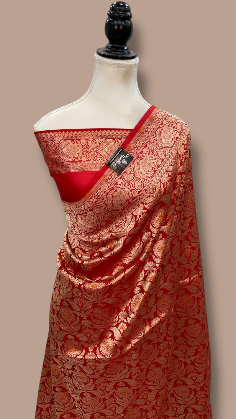 Regal Pure Katan Silk Banarasi Saree – Handwoven Tanchui Brocade with Meenakari Work - The Handlooms