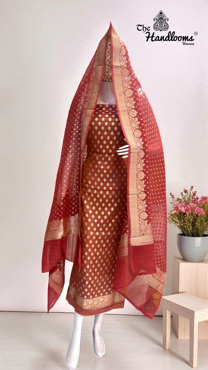 Tissue Khaddi Georgette Banarasi Dress material - The Handlooms