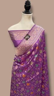 Pure Katan Silk Banarasi Handloom Saree - All over Jaal Work With Meenakari - The Handlooms