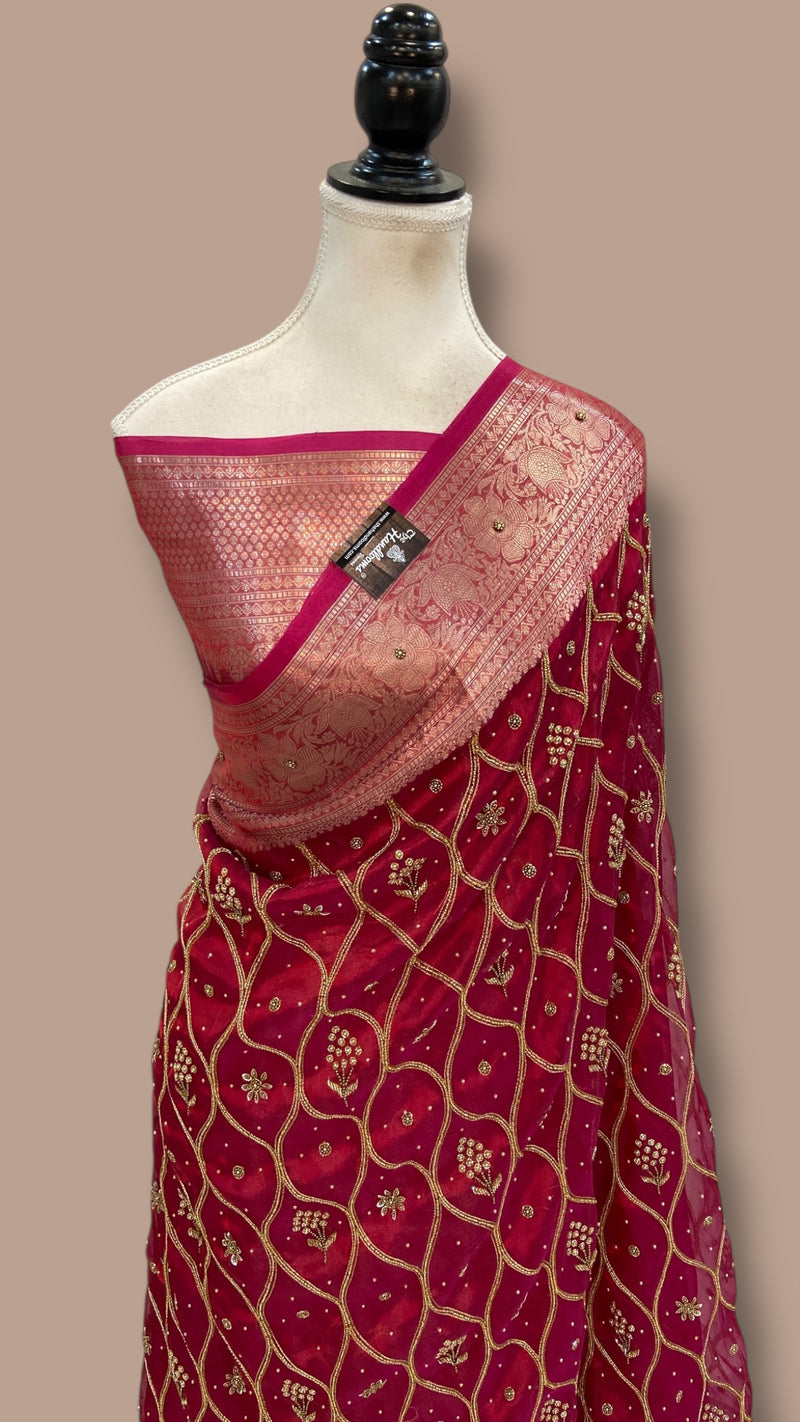 Pure Kora Tissue Handloom Banarasi Saree - Handwork