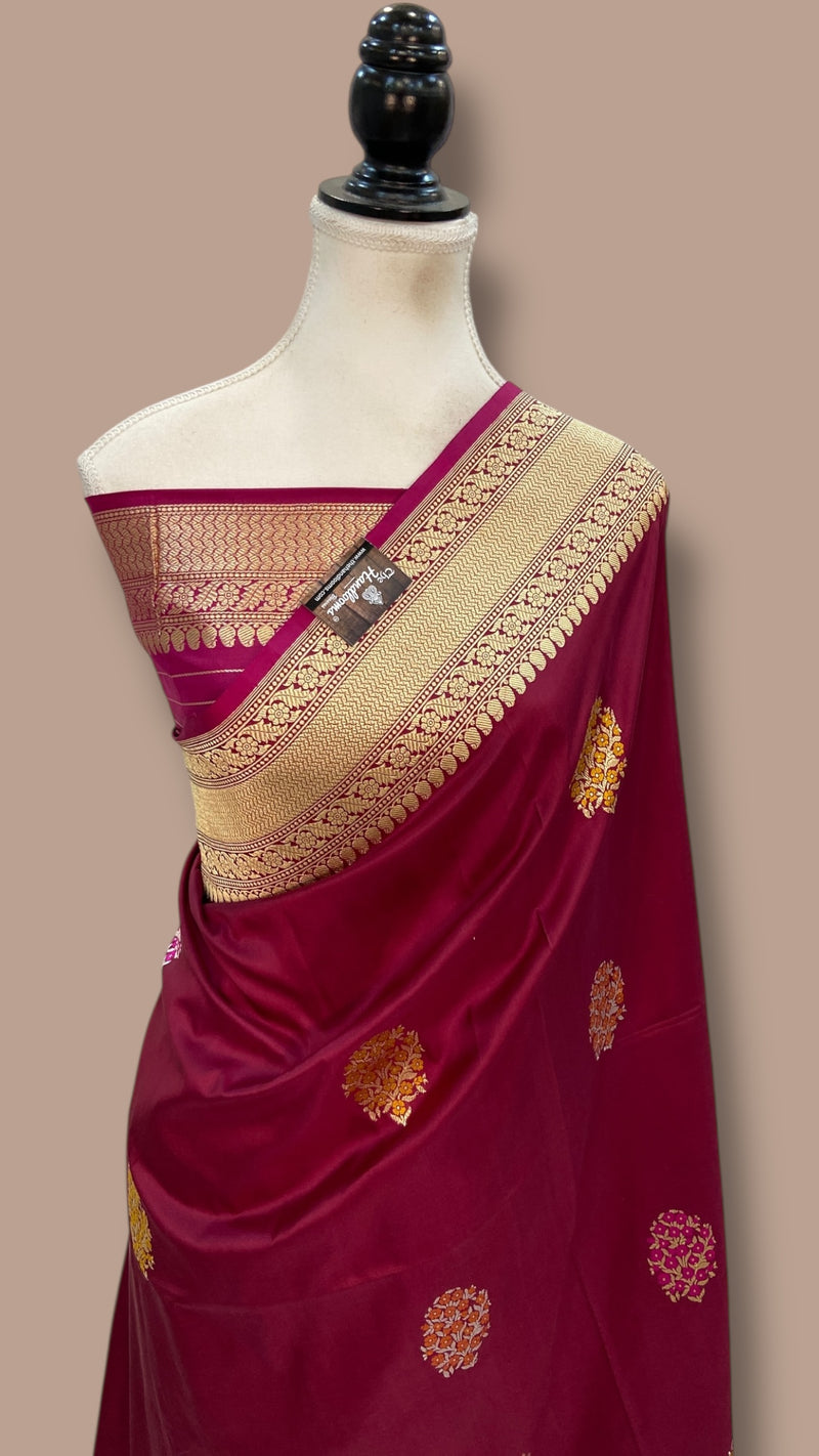 Pure Katan Silk Banarasi Handloom Saree - All Over Kadiyal Boota