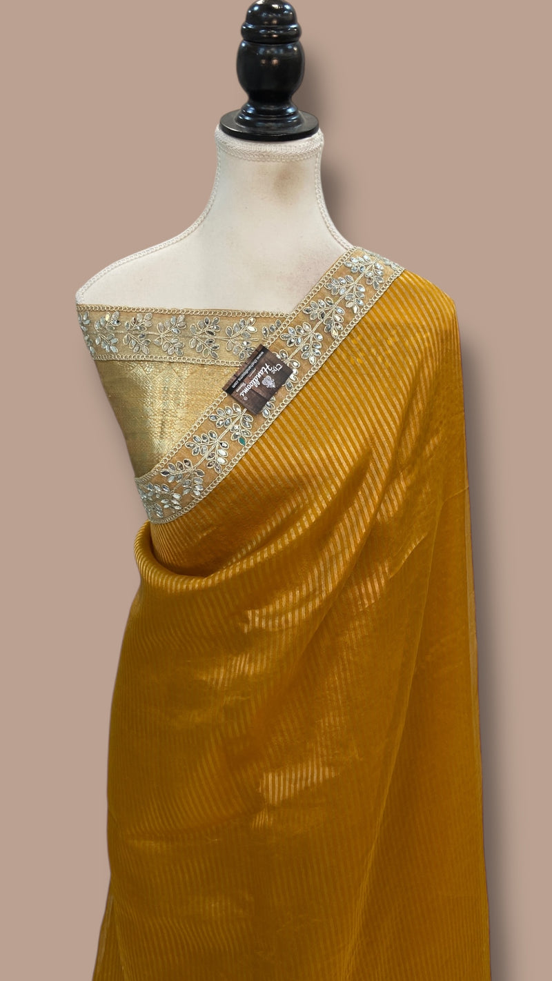 Pure Kora Tissue Handloom Banarasi Saree With Lace