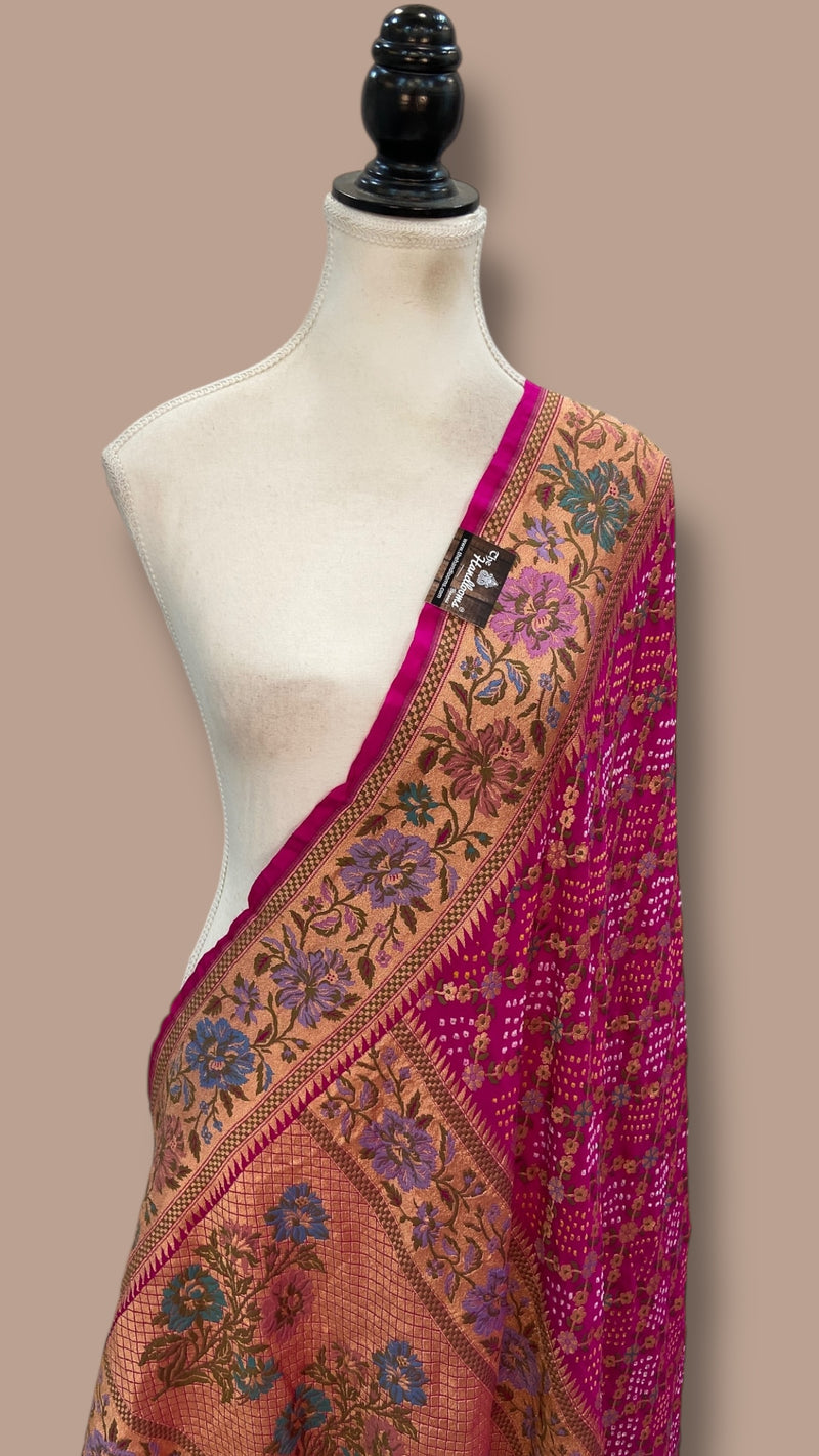 Pure Georgette Banarasi Bandhej Handloom Dupatta - The Handlooms