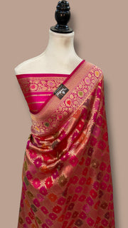 Multicolor Pure Katan Silk Banarasi Handloom Saree - All over Jaal Work With Rangkart - The Handlooms