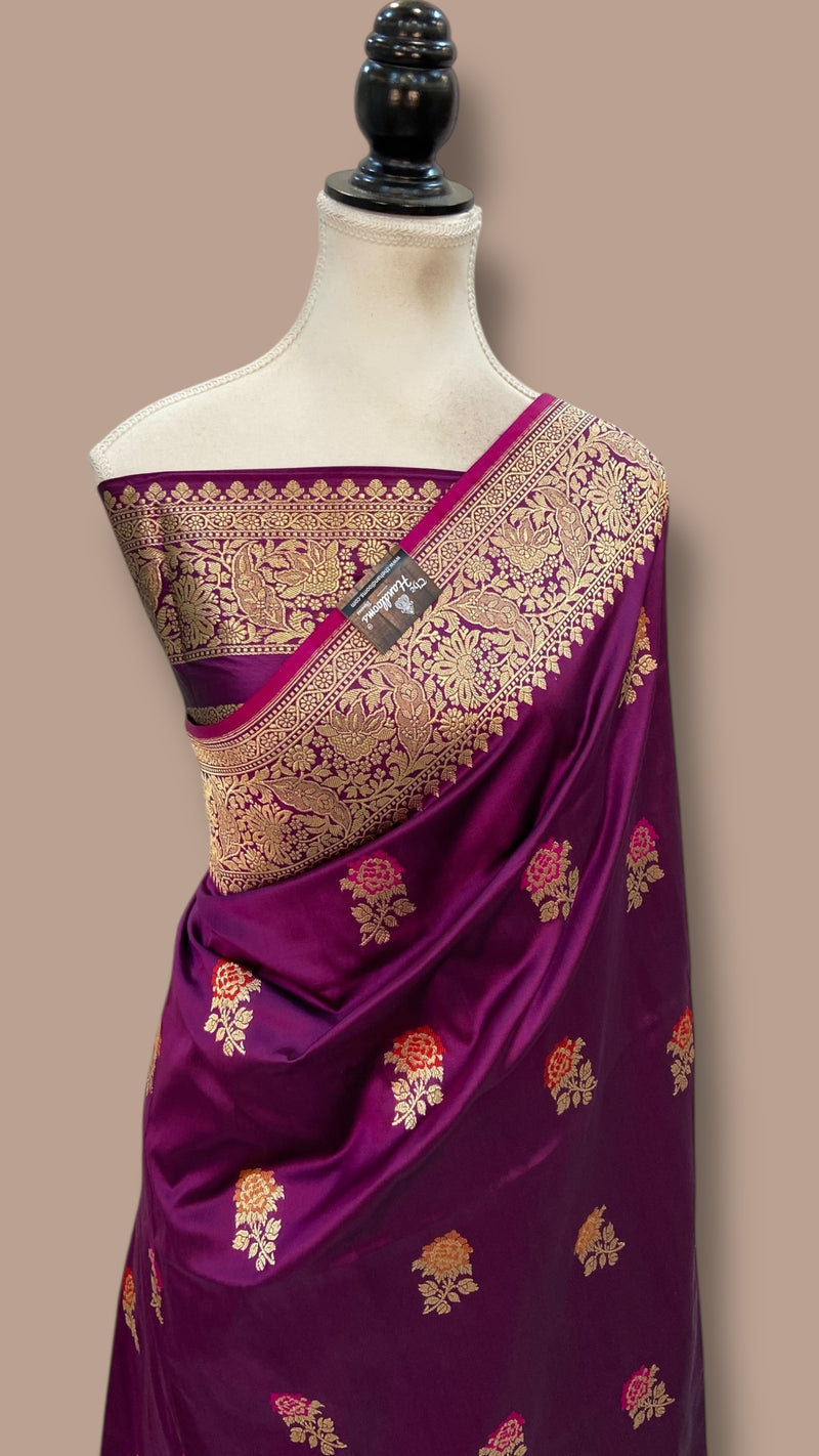 Pure Katan Silk Banarasi Handloom Saree - All over Jaal Work With Meenakari - The Handlooms