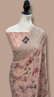 Pure Georgette Handloom Banarasi Saree - Digital Print With Chikankari - The Handlooms