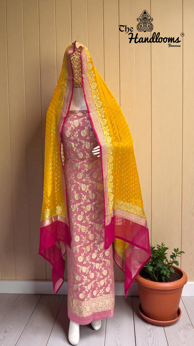 Khaddi Georgette Banarasi Dress material Water Zari - The Handlooms