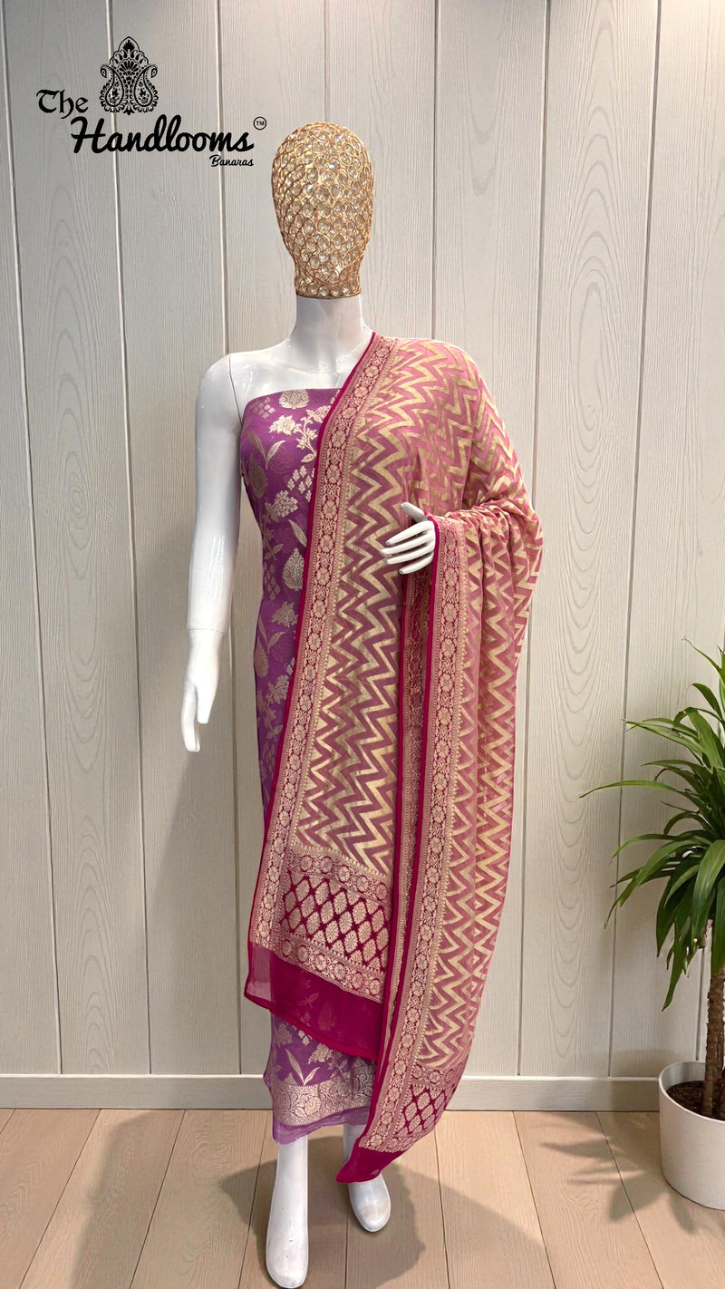 Khaddi Georgette Banarasi Dress material Water Zari - The Handlooms