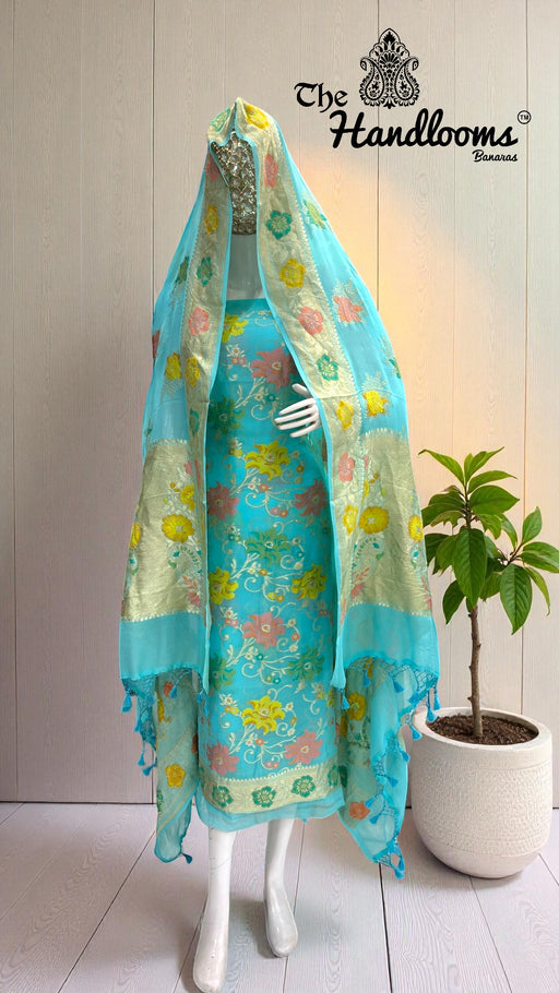 Khaddi Georgette Banarasi Dress material with Meenakari - The Handlooms