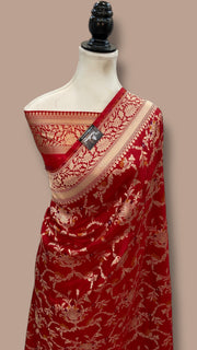 Pure Katan Silk Banarasi Handloom Saree - All over Jaal Work With Meenakari - The Handlooms