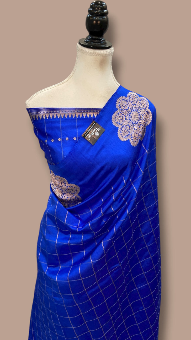Pure Katan Silk Banarasi Handloom Saree - All Over Chex - The Handlooms