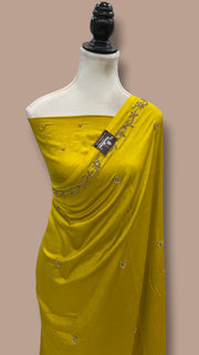 Pure Katan Chiniya Silk Handloom Banarasi Saree with Handwork - The Handlooms