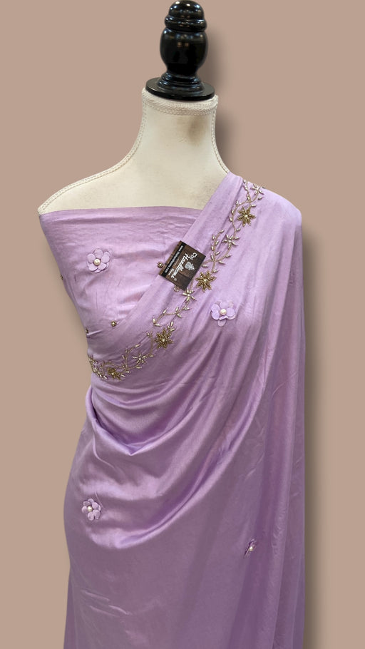 Pure Katan Chiniya Silk Handloom Banarasi Saree with Handwork - The Handlooms