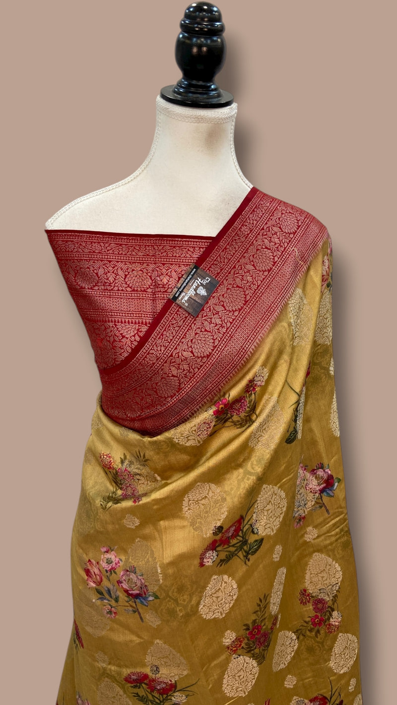 Pure Chiniya Silk Handloom Banarasi Saree Digital Print - The Handlooms