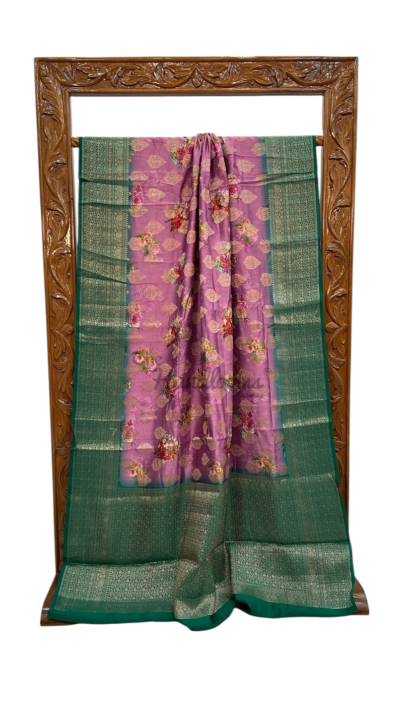Pure Chiniya Silk Handloom Banarasi Saree Digital Print - The Handlooms