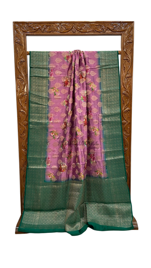 Pure Chiniya Silk Handloom Banarasi Saree Digital Print - The Handlooms