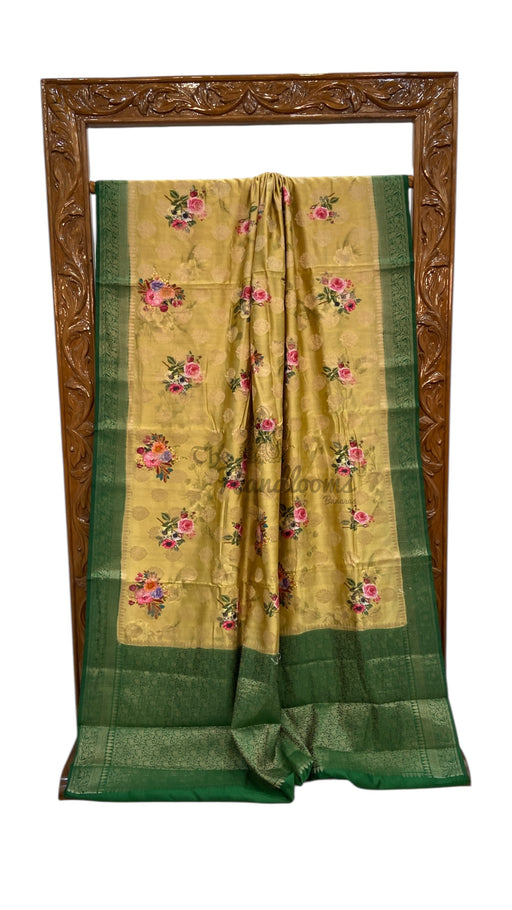 Pure Chiniya Silk Handloom Banarasi Saree Digital Print - The Handlooms