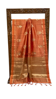 Peach Pure Mango Silk Banarasi Handloom Saree - The Handlooms