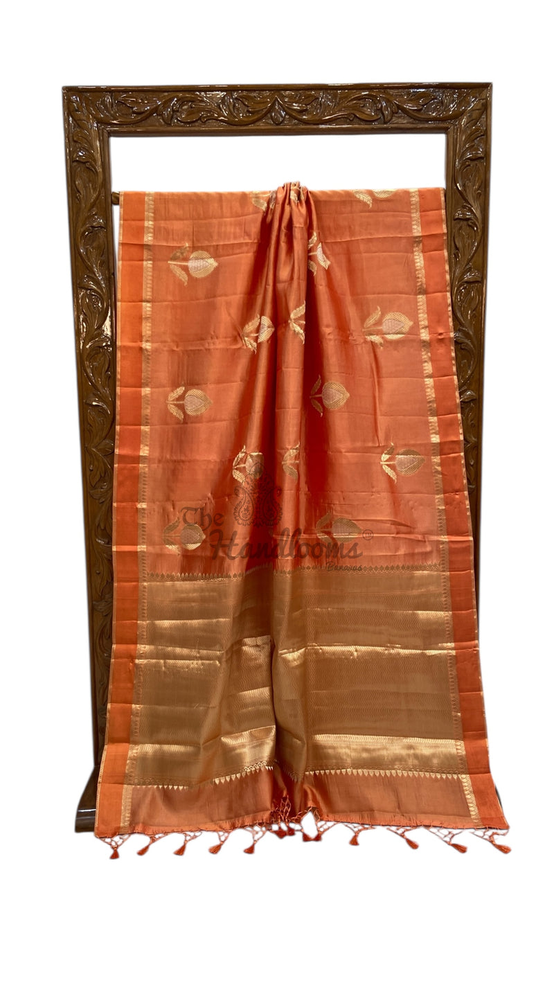 Peach Pure Mango Silk Banarasi Handloom Saree - The Handlooms
