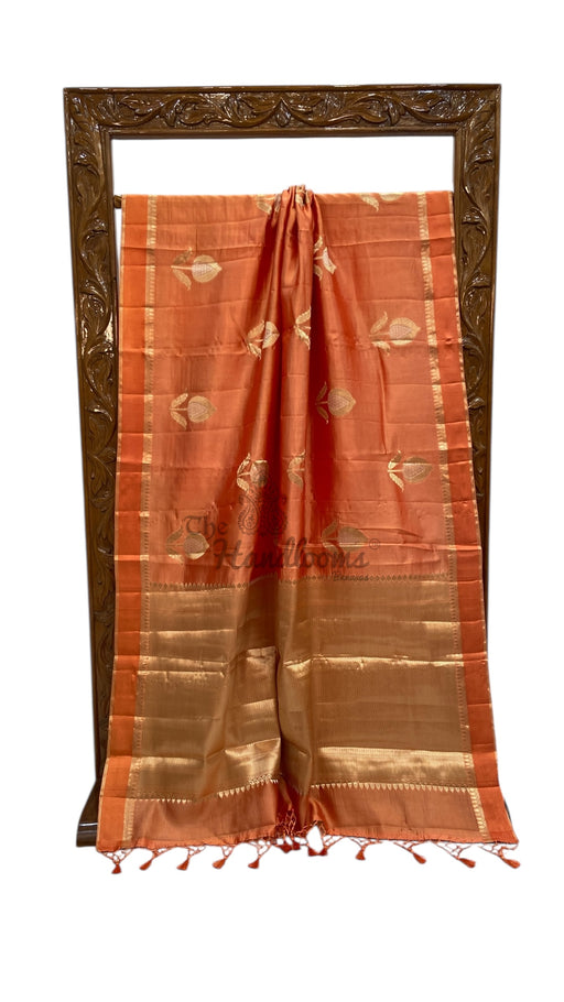 Peach Pure Mango Silk Banarasi Handloom Saree - The Handlooms