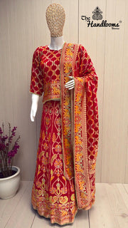 Pure Khaddi Georgette Bandhani Handloom Banarasi Lehenga - The Handlooms