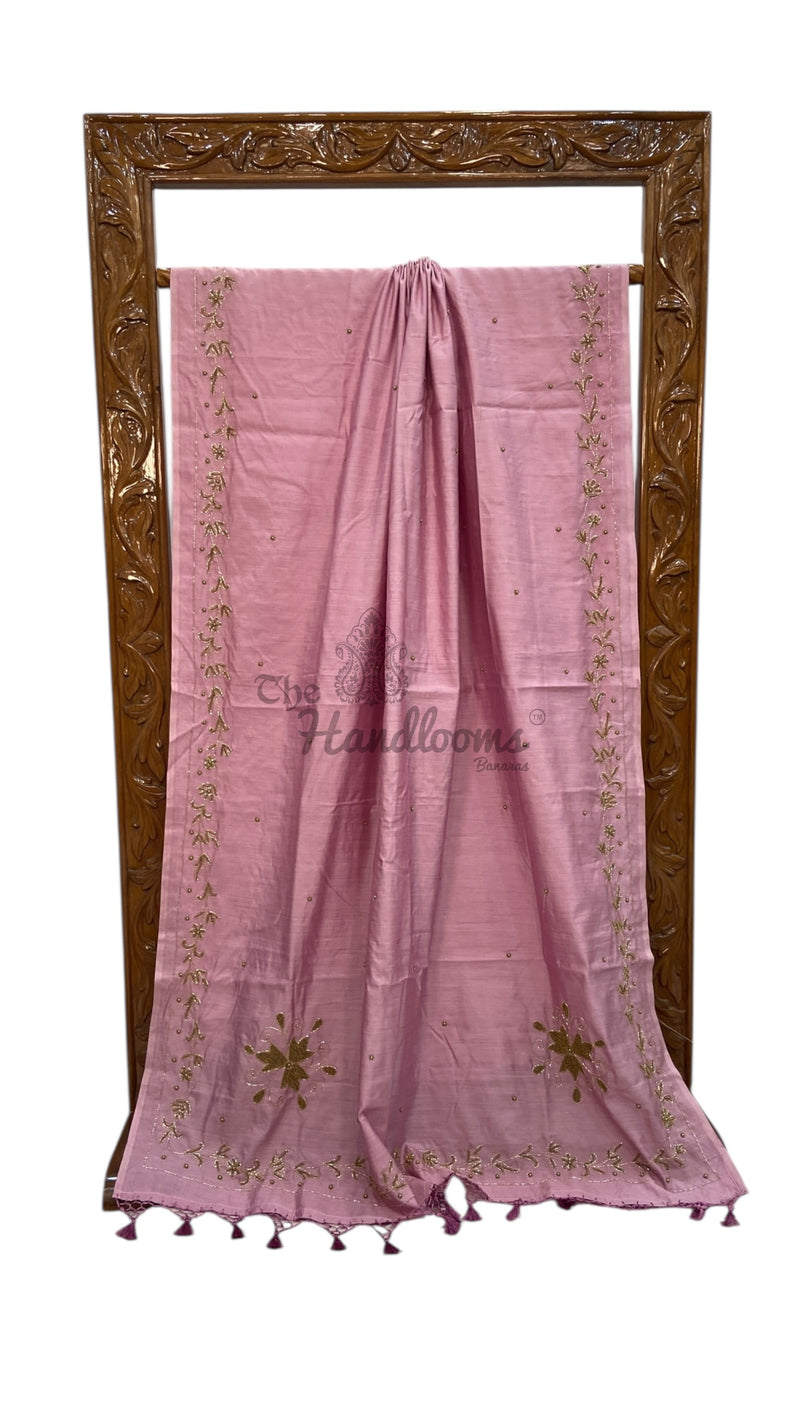 Pure Moonga Georgette Handloom Banarasi Saree With Handwork - The Handlooms
