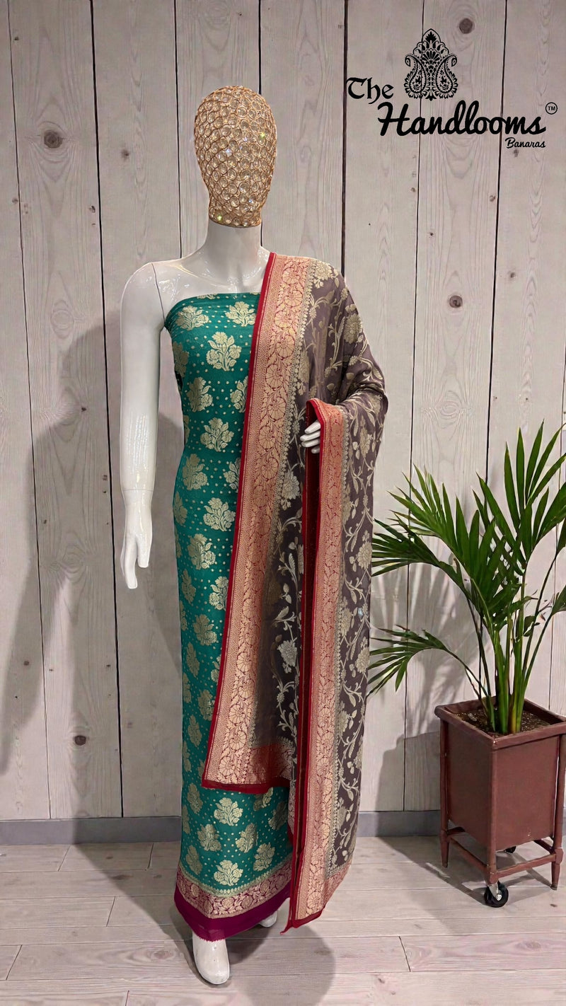 Khaddi Georgette Banarasi Dress Material Water Zari - The Handlooms