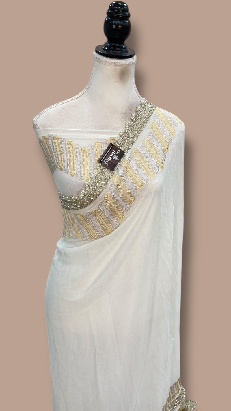 Khaddi Georgette Handloom Banarasi Saree With Lace Work