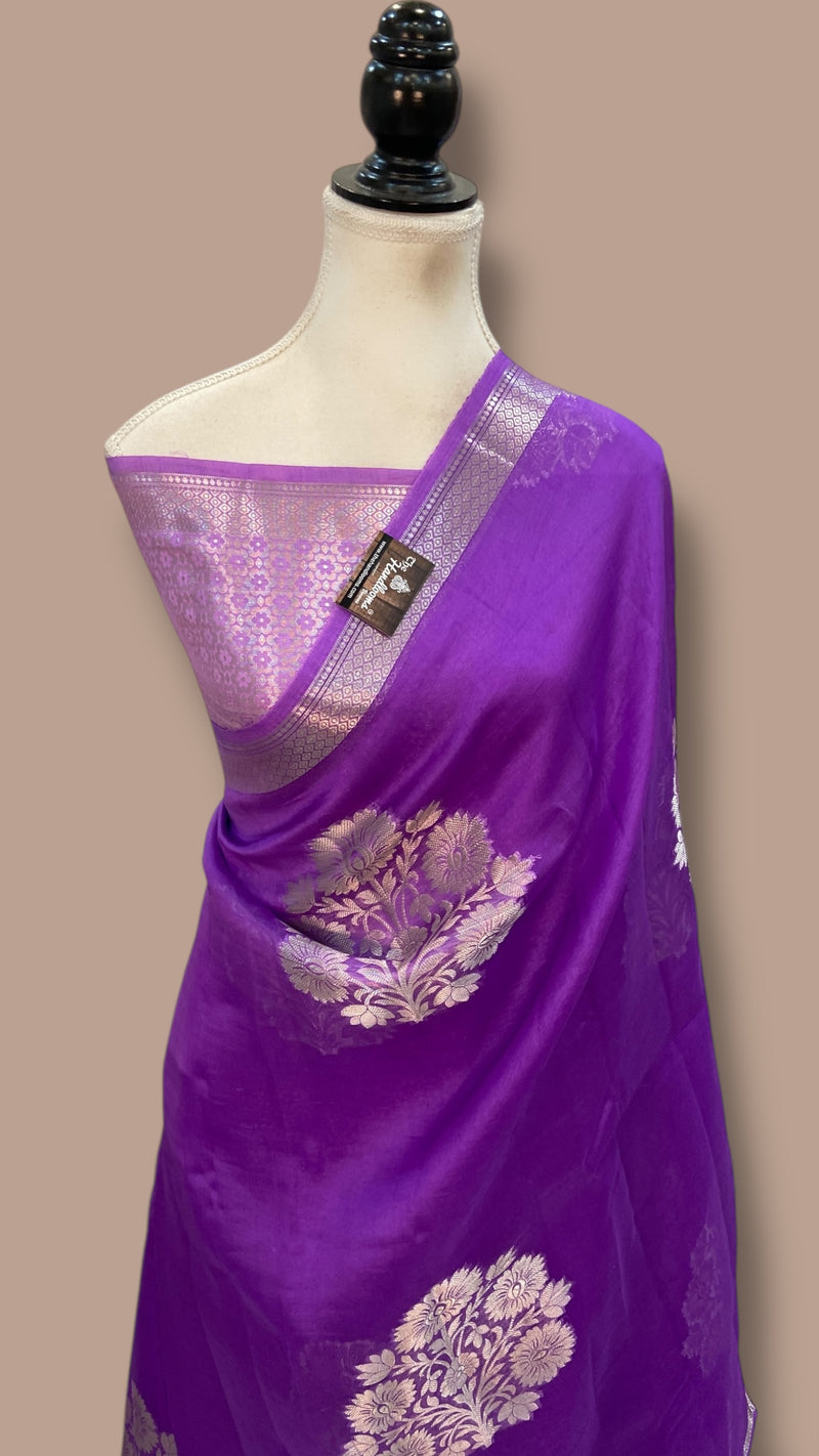 Lavender Pure Kora Handloom Banarasi Saree