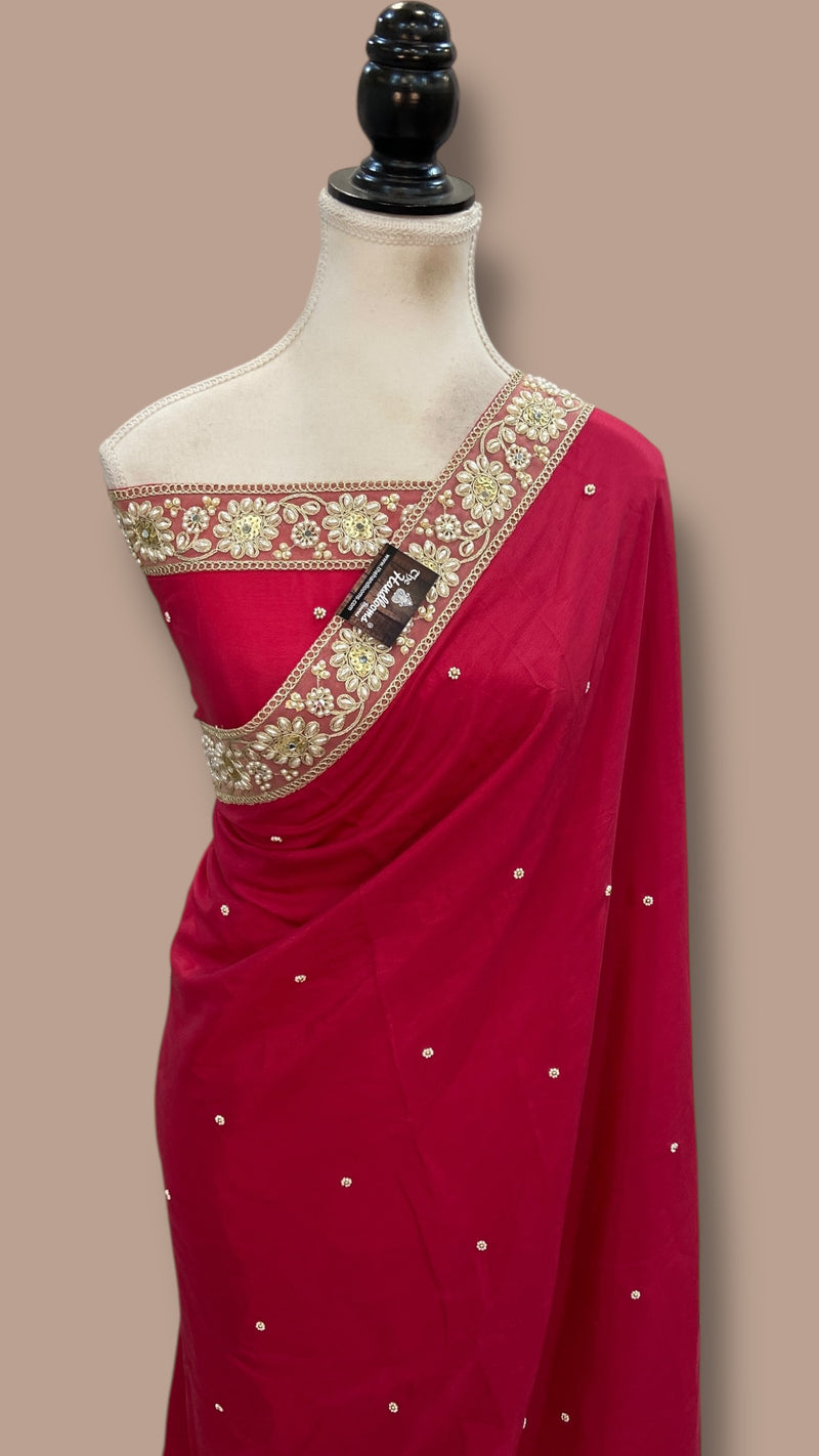 Pure Crepe Silk Handloom Banarasi Saree with Handwork