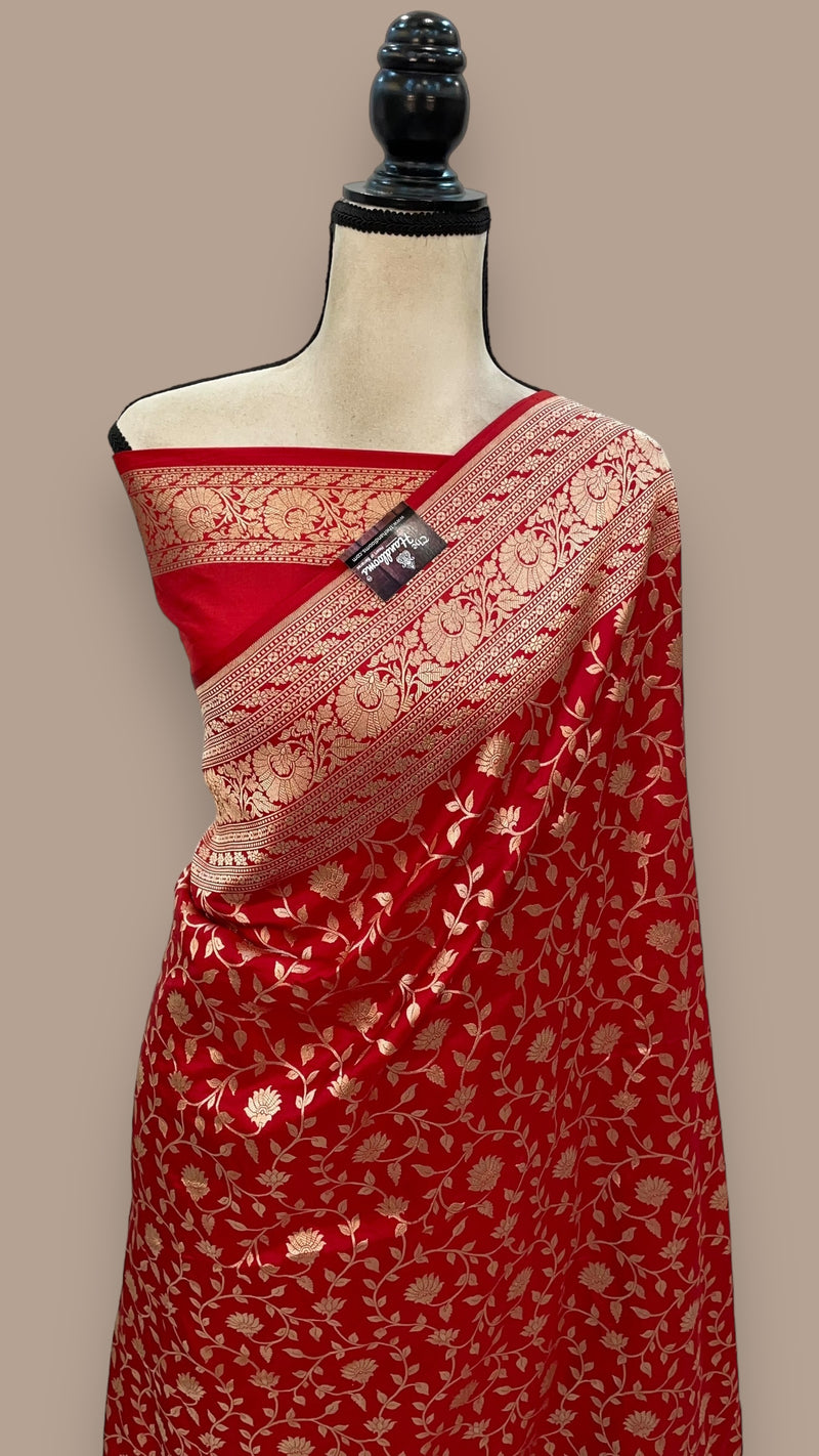 Pure Katan Silk Banarasi Handloom Saree - All over Jaal work - The Handlooms