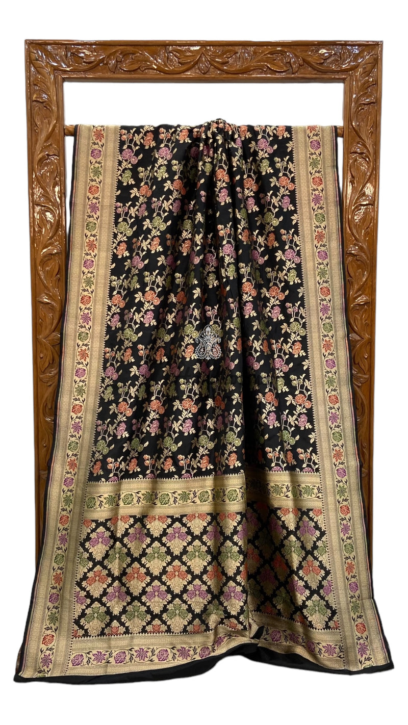 Pure Katan Silk Banarasi Handloom Saree - All over Jaal work with Meenakari - The Handlooms