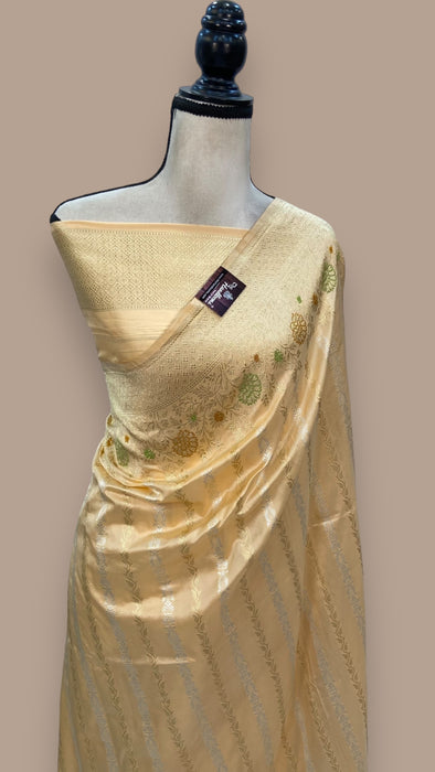 Pure Katan Silk Banarasi Handloom Saree - All over soona roopa  Kadua stripe