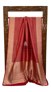Red Pure Katan Silk Banarasi Handloom Saree - Tanchui Brocade - The Handlooms