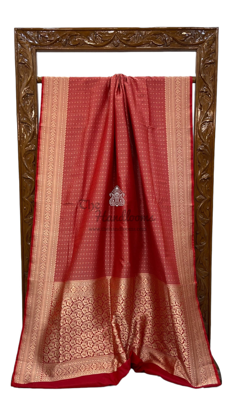 Red Pure Katan Silk Banarasi Handloom Saree - Tanchui Brocade - The Handlooms