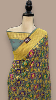 Pure Georgette Banarasi Bandhej Handloom Saree - with meenakari work - The Handlooms