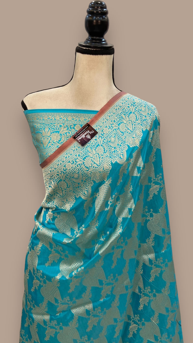 Pure Katan Silk Banarasi Handloom Saree - All Over Jaal Work - The Handlooms