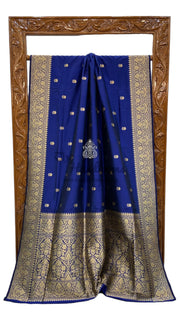 Royal Blue Pure Katan Silk Banarasi Handloom Saree - All over Kadua motifs - The Handlooms