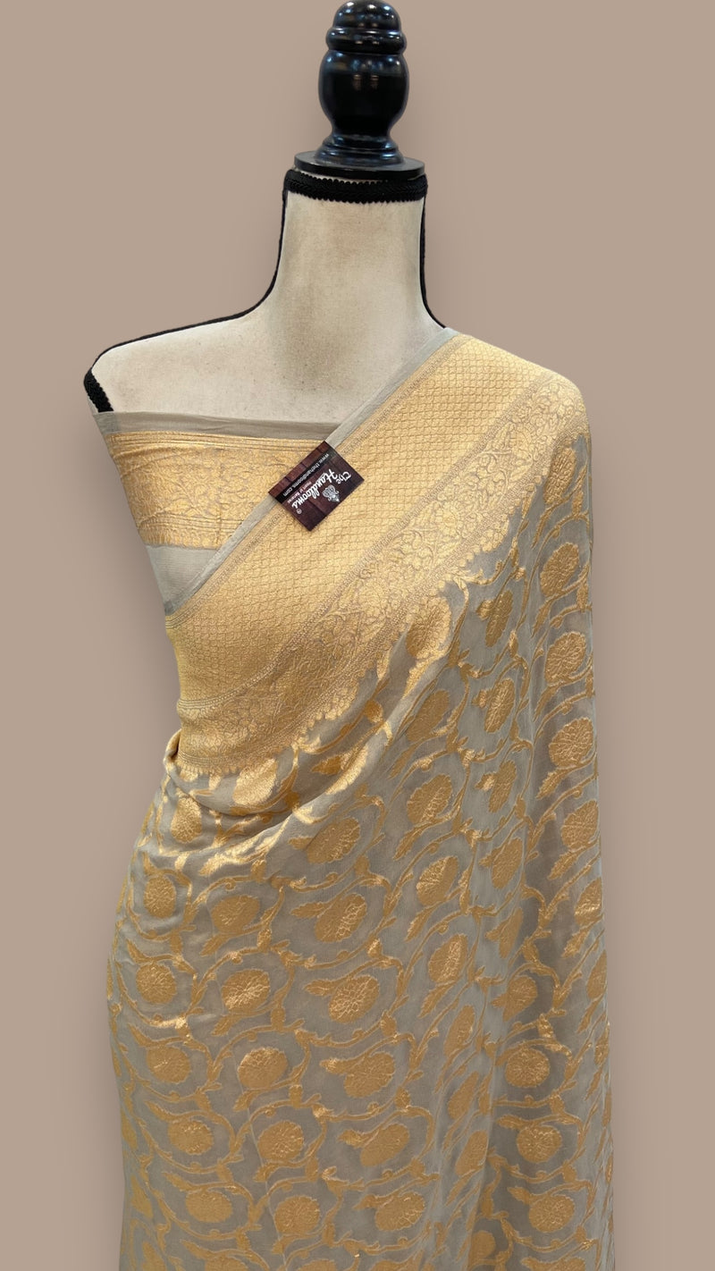 Khaddi Georgette Banarasi Saree - Gold zari - The Handlooms