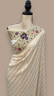 Pure Georgette Banarasi Handloom Saree - with meenakari work Gold Zari - The Handlooms