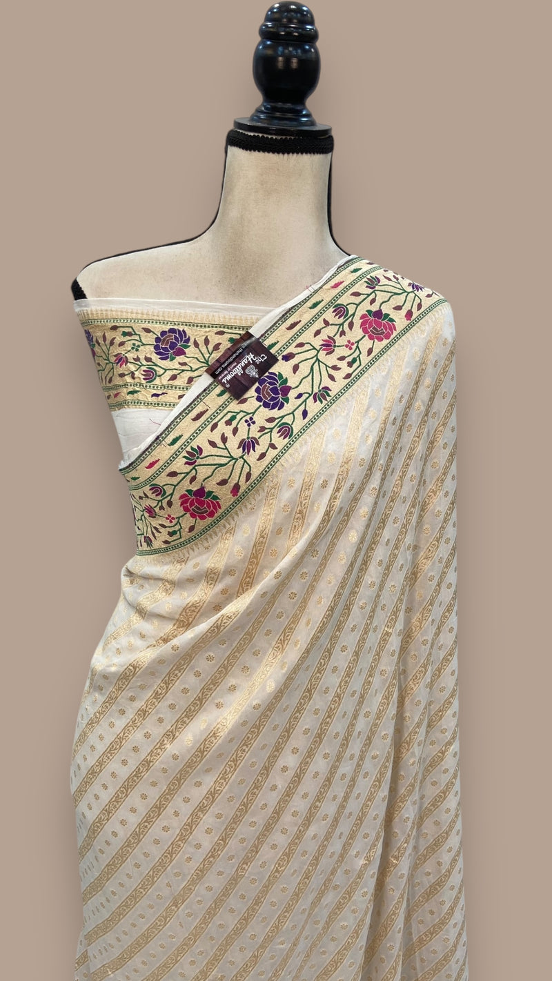 Pure Georgette Banarasi Handloom Saree - with meenakari work Gold Zari - The Handlooms