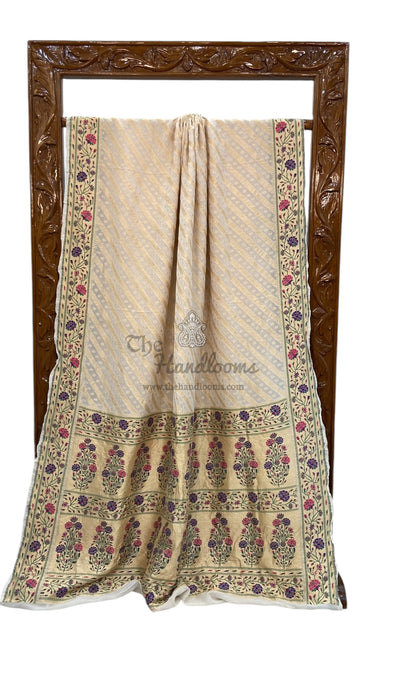 Pure Georgette Banarasi Handloom Saree - with meenakari work Gold Zari