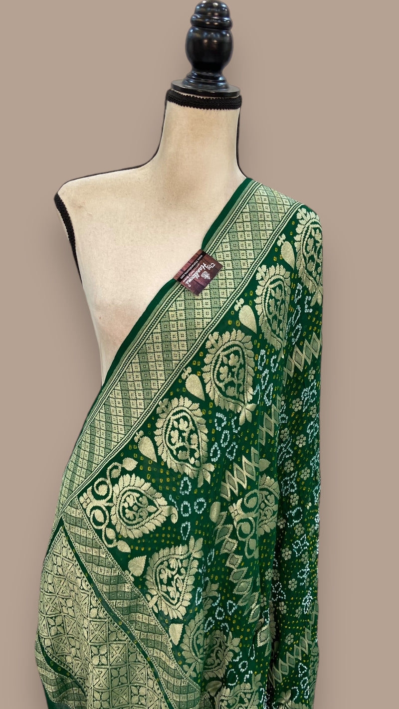 Pure Georgette Banarasi Bandhej Handloom Dupatta - The Handlooms