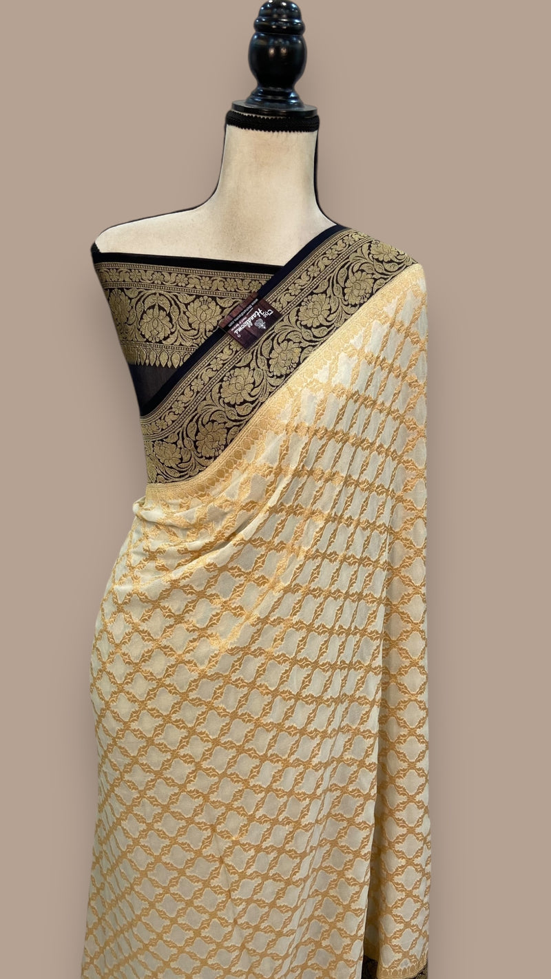 Pure Khaddi Georgette Banarasi Saree -  Gold zari - The Handlooms
